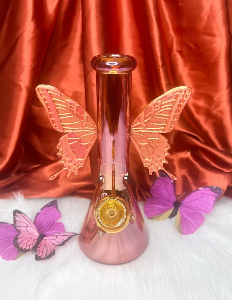 10-Inch Amber Iridescent Butterfly Water Pipe/Bong