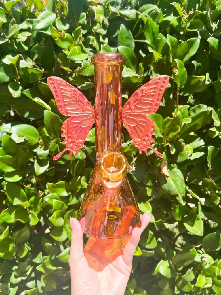 10-Inch Amber Iridescent Butterfly Water Pipe/Bong