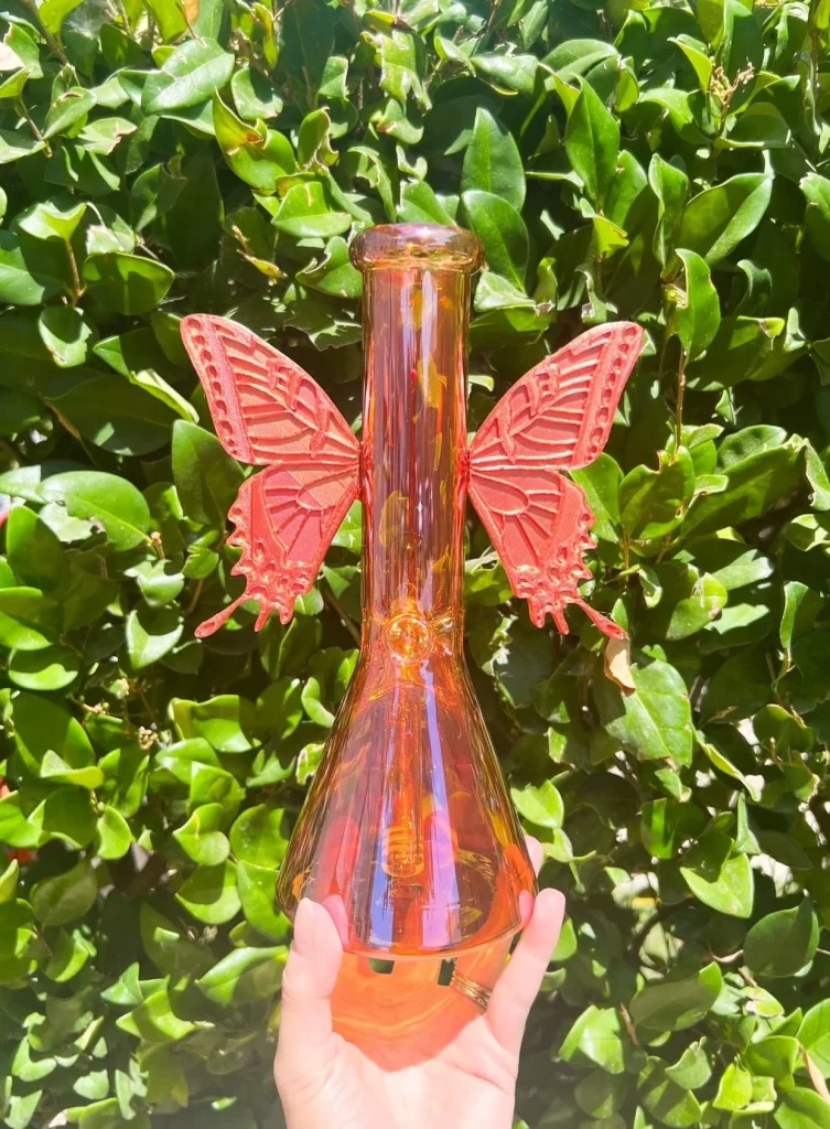 10-Inch Amber Iridescent Butterfly Water Pipe/Bong