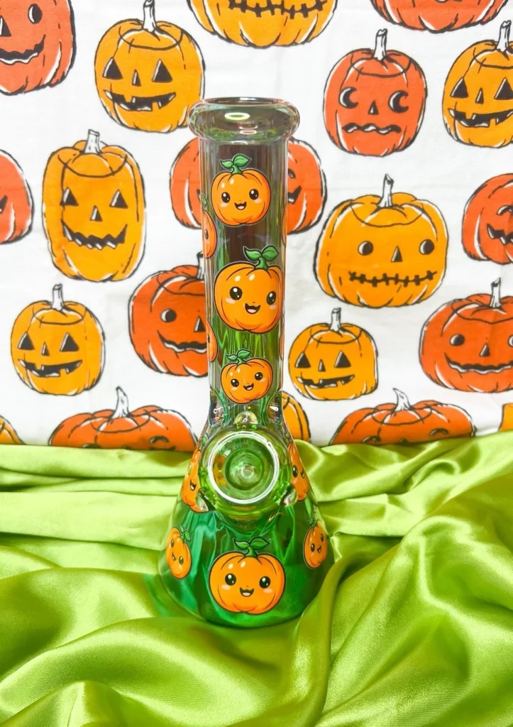 10-Inch Green Iridescent Pumpkin Glass Water Pipe/Bong