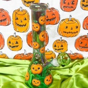 10-Inch Green Iridescent Pumpkin Glass Water Pipe/Bong