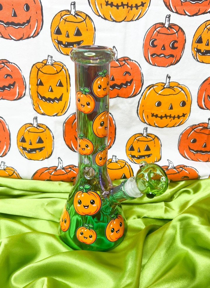 10-Inch Green Iridescent Pumpkin Glass Water Pipe/Bong