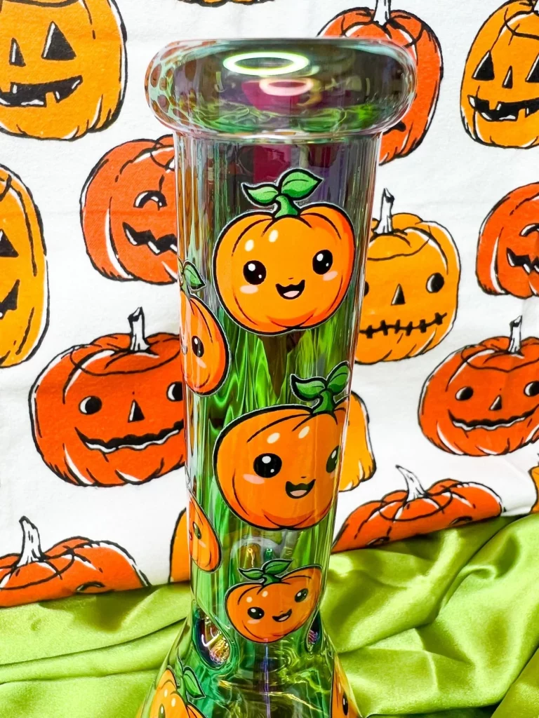 10-Inch Green Iridescent Pumpkin Glass Water Pipe/Bong