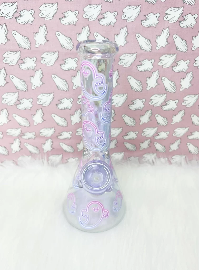 10-Inch Iridescent Neon Ghosts Glass Water Pipe/Bong