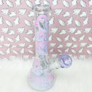 10-Inch Iridescent Neon Ghosts Glass Water Pipe/Bong