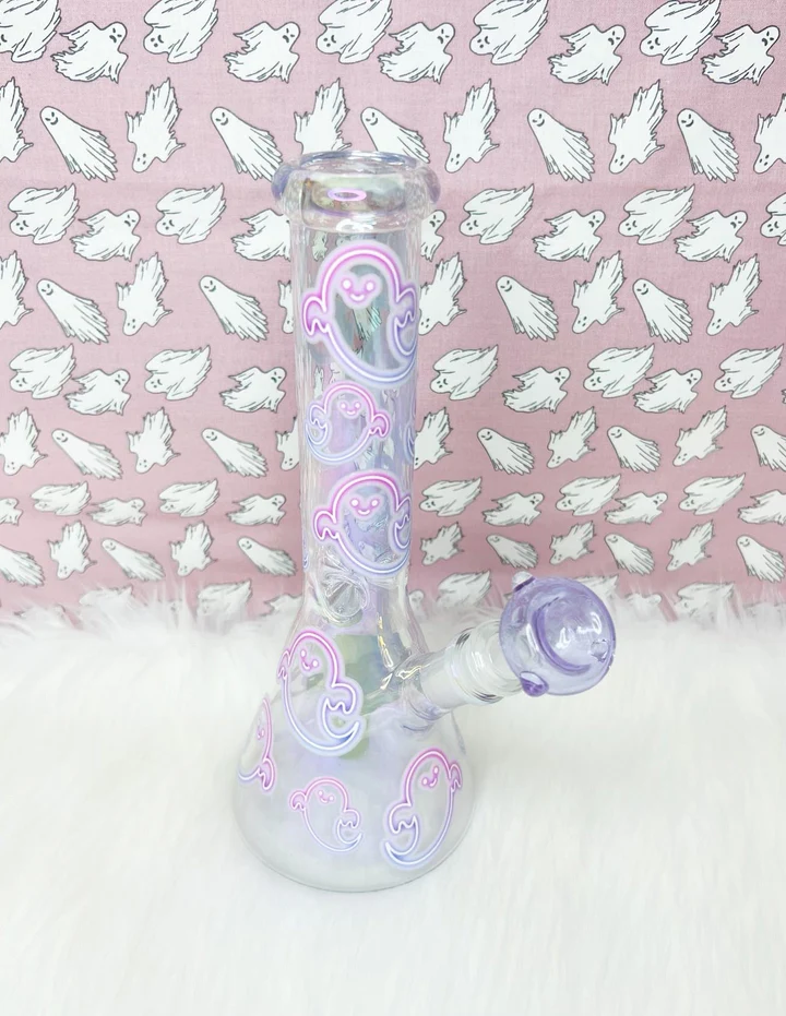 10-Inch Iridescent Neon Ghosts Glass Water Pipe/Bong