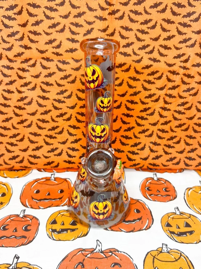 10-Inch Smoke Iridescent Evil Pumpkins Glass Water Pipe/Bong