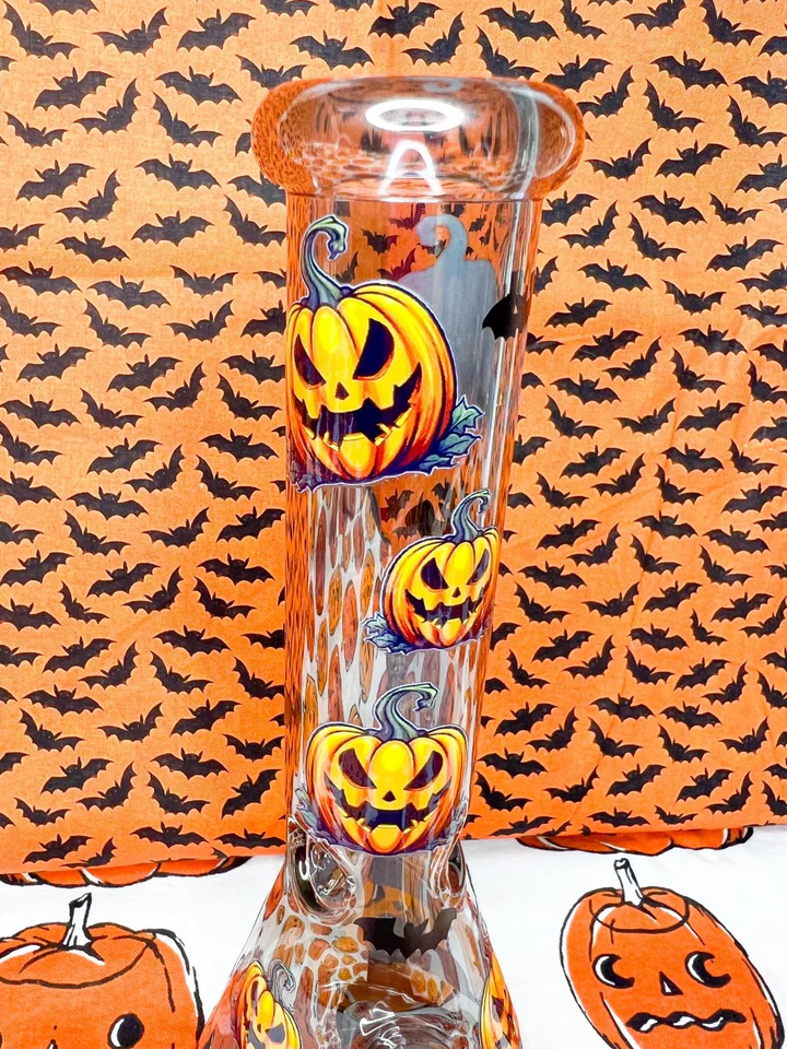 10-Inch Smoke Iridescent Evil Pumpkins Glass Water Pipe/Bong