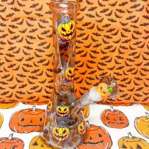 10-Inch Smoke Iridescent Evil Pumpkins Glass Water Pipe/Bong