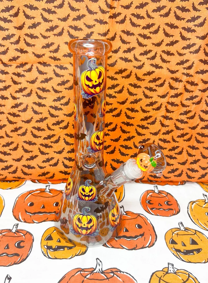 10-Inch Smoke Iridescent Evil Pumpkins Glass Water Pipe/Bong