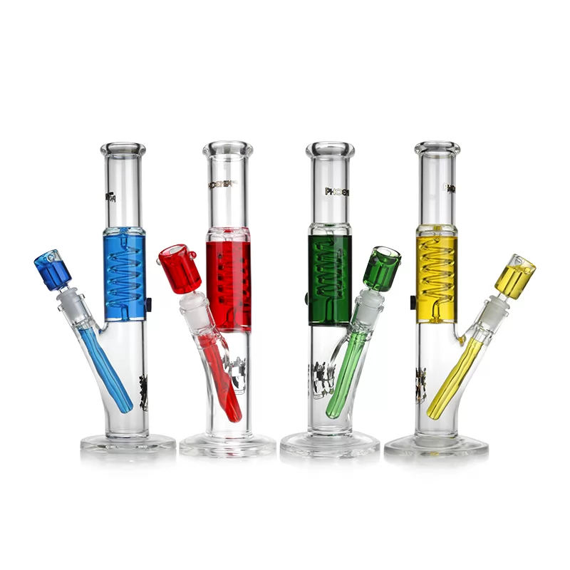 12-Inch Colorful Freezable Coil Straight Bong with Glycerin-Filled Accessories