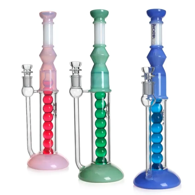 15-Inch Colorful Glycerin Coil Straight Bong with Freezable Balls