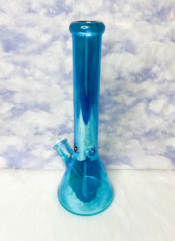 16-Inch Neon Blue Iridescent Glass Water Pipe/Bong