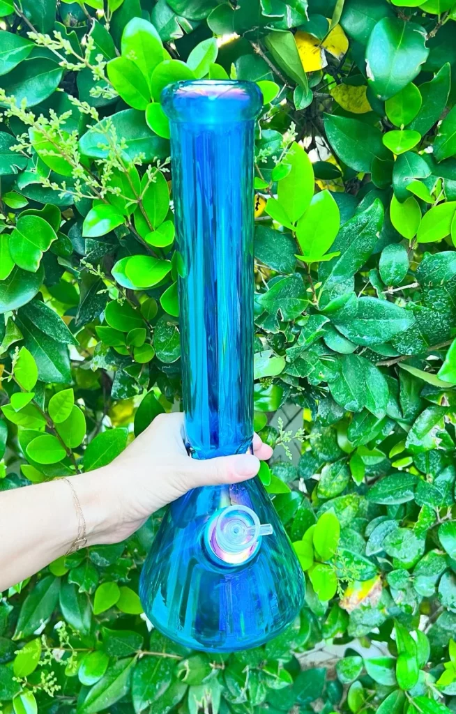 16-Inch Neon Blue Iridescent Glass Water Pipe/Bong