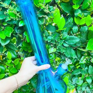 16-Inch Neon Blue Iridescent Glass Water Pipe/Bong