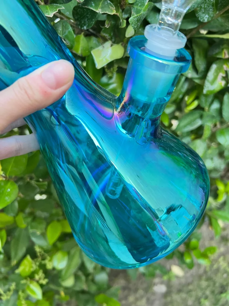 16-Inch Neon Blue Iridescent Glass Water Pipe/Bong