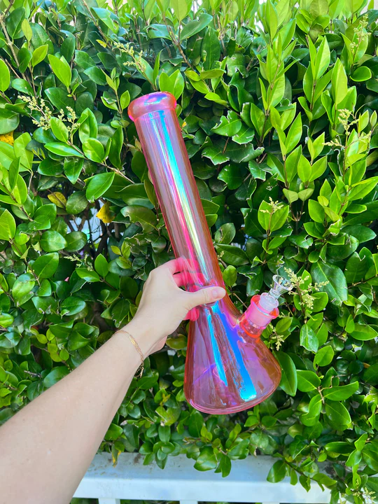 16-Inch Neon Pink Iridescent Beaker Bong