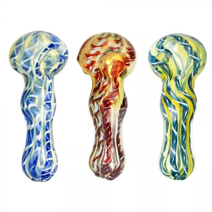 3.75" Fumed Latticino Spoon Pipe