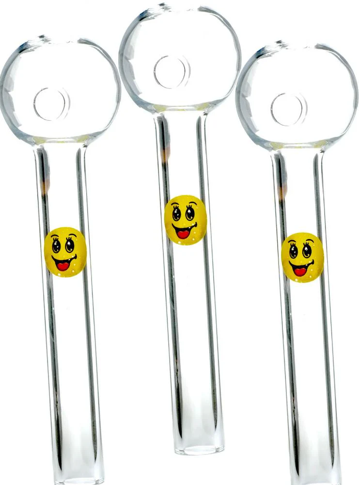 4" Happy Smile Face Sticker Glass Oil Burner Pipe