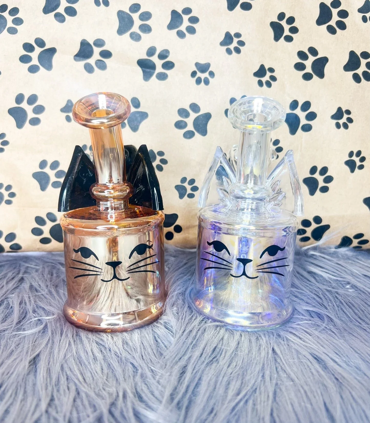 7-Inch Purrfect Kitty Glass Water Pipe/Dab Rig