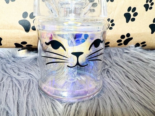 7-Inch Purrfect Kitty Glass Water Pipe/Dab Rig