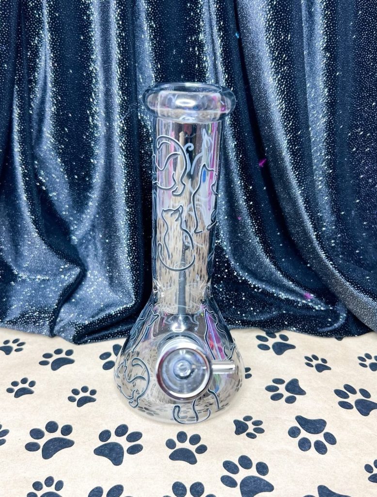 8-Inch Black Cats Iridescent 8in Glass Water Pipe/Bong