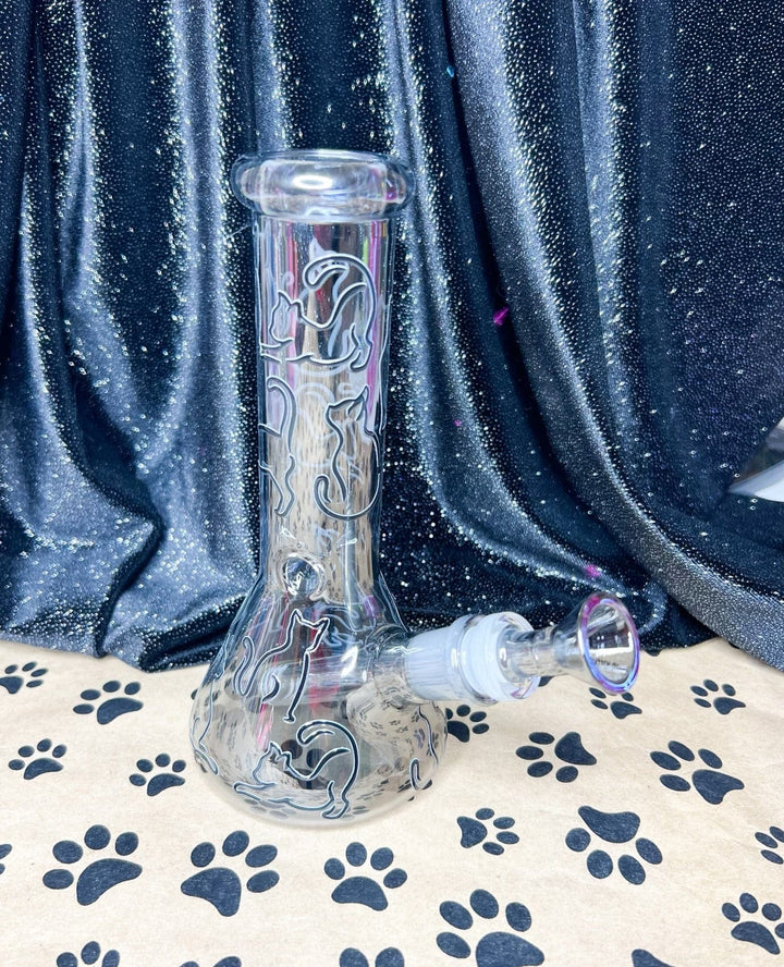 8-Inch Black Cats Iridescent 8in Glass Water Pipe/Bong