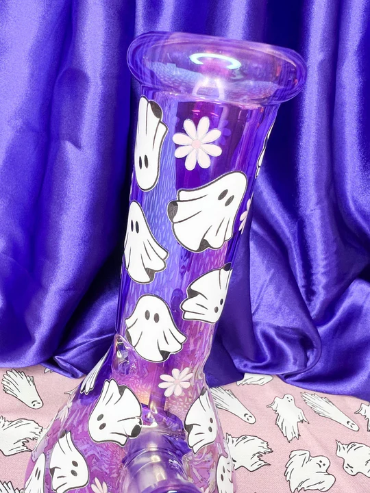 8-Inch Purple Ghosts Glass Water Pipe/Bong