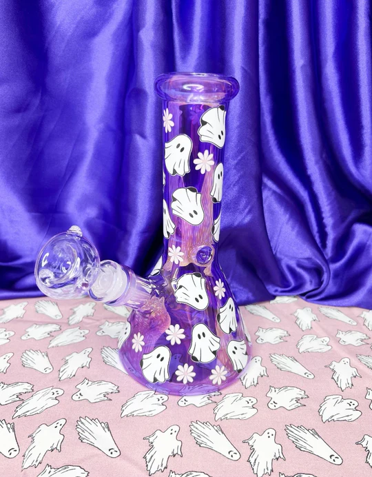 8-Inch Purple Ghosts Glass Water Pipe/Bong