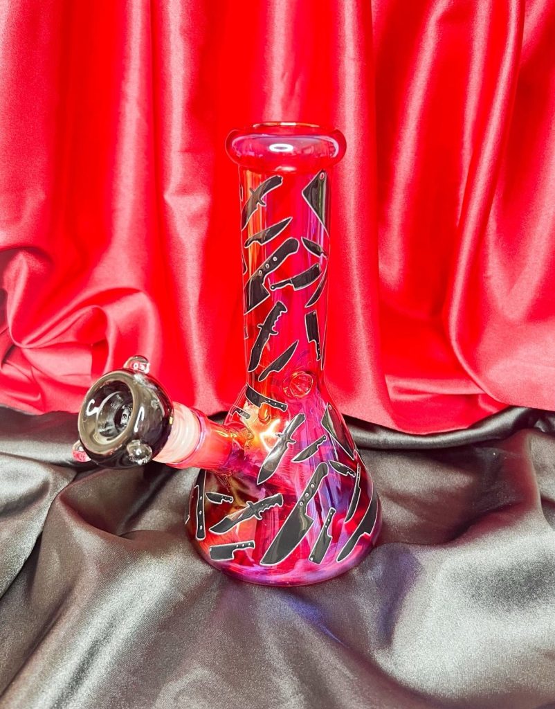 8-Inch Red Bloody KnivesGlass Water Pipe/Bong