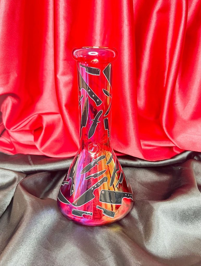 8-Inch Red Bloody KnivesGlass Water Pipe/Bong