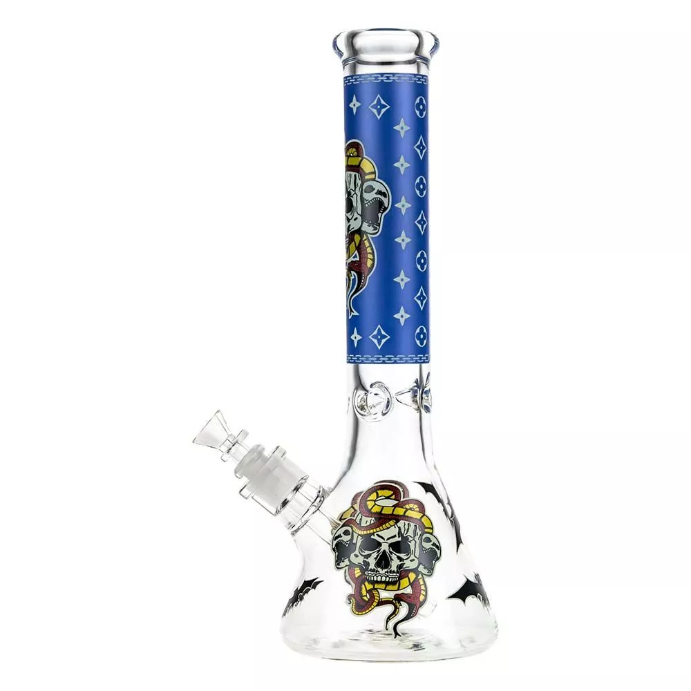 Beaker Bong with Glow-in-the-Dark Snake and Skull Print