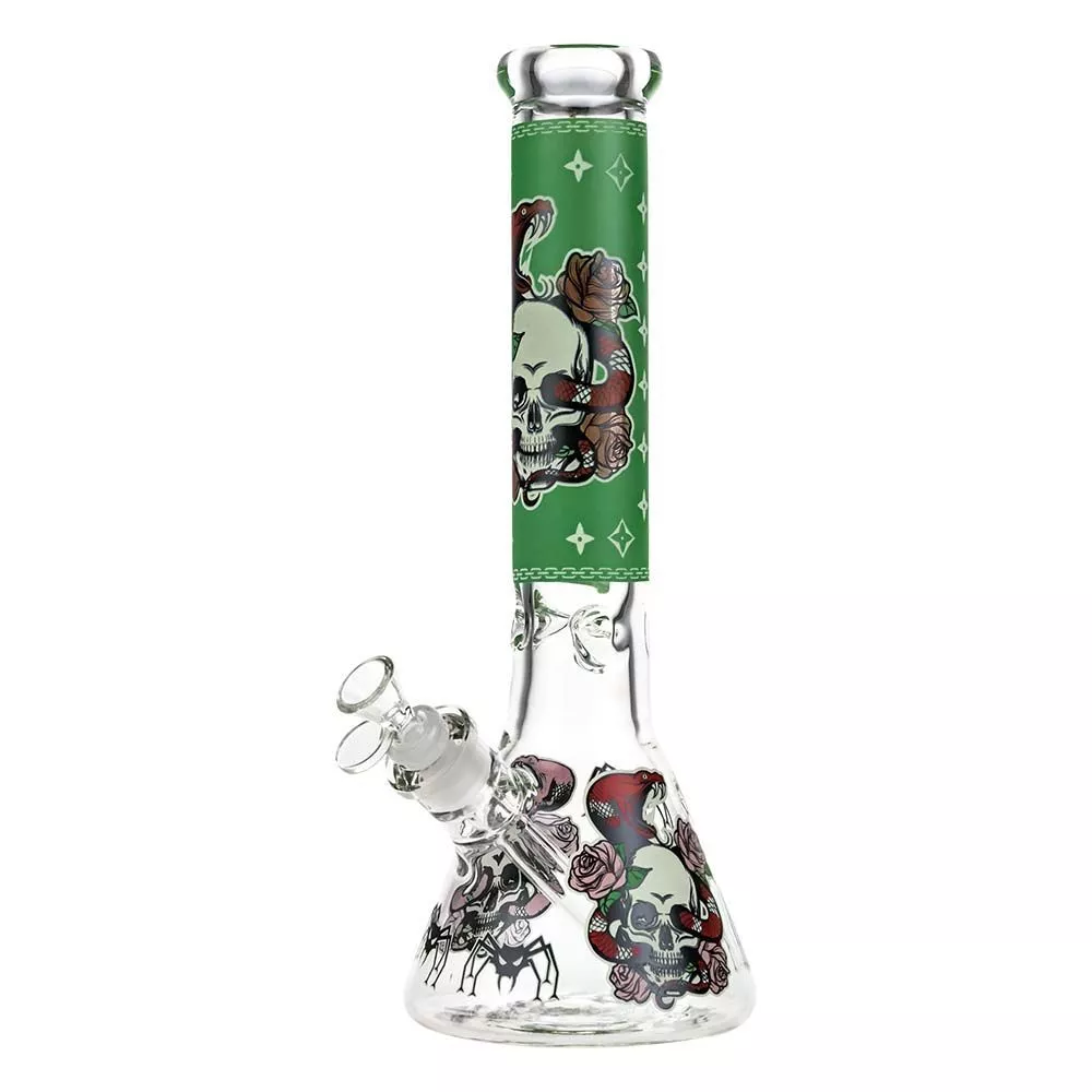 Beaker Bong with Glow-in-the-Dark Snake and Skull Print