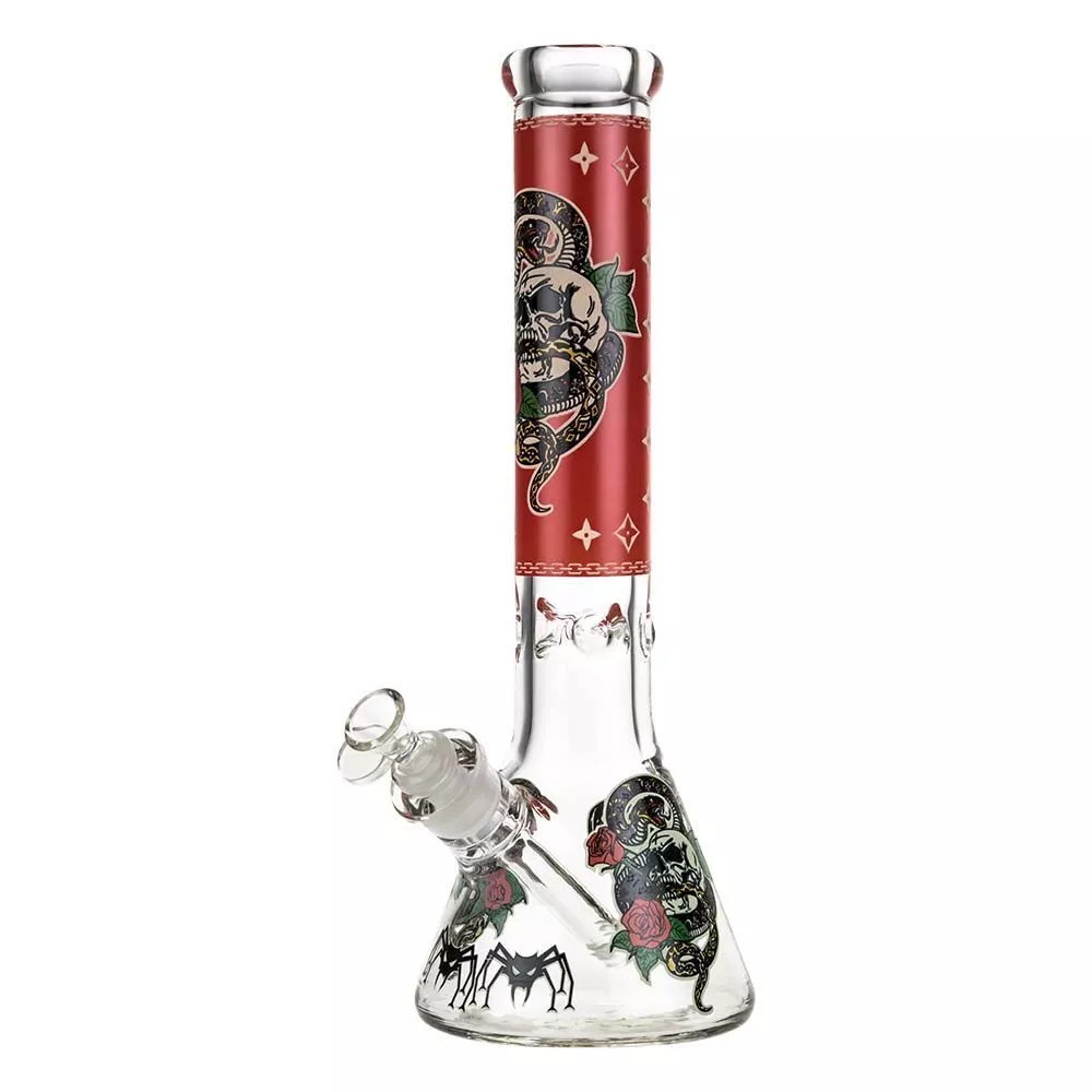 Beaker Bong with Glow-in-the-Dark Snake and Skull Print