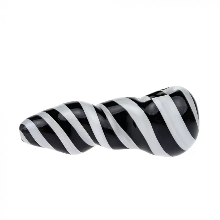 Black and White Striped Glass Spoon Pipe