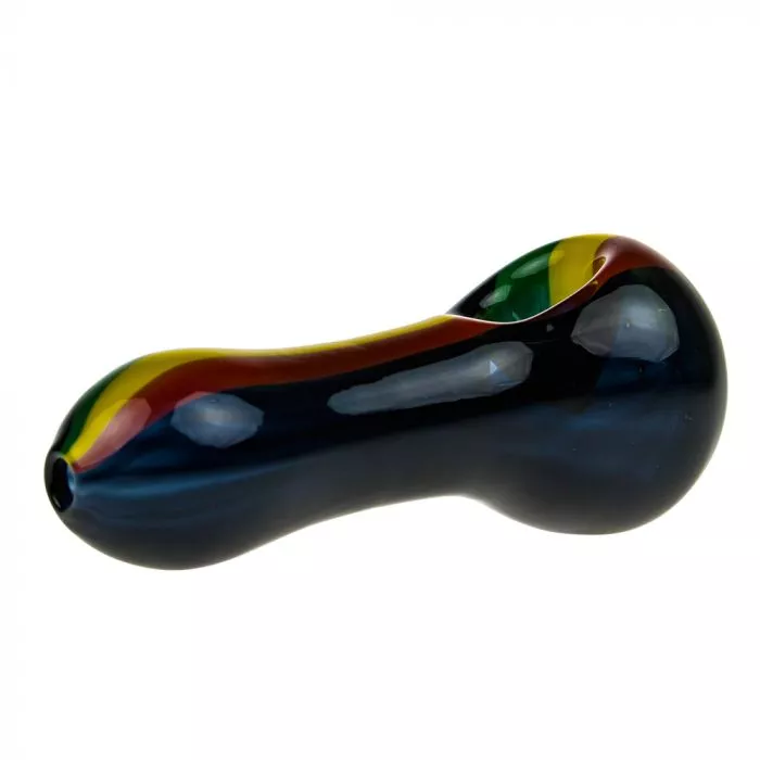 Black Rasta Glass Spoon Pipe with Rasta Stripes