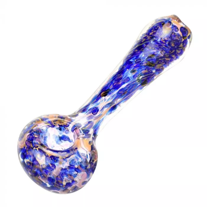 Blue & Gold Fumed Swirl Spoon Pipe