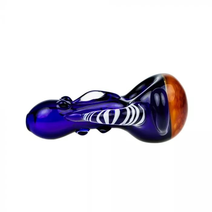 Blue Glass Spoon Pipe with Honeycomb Bowl and Striped Appendage