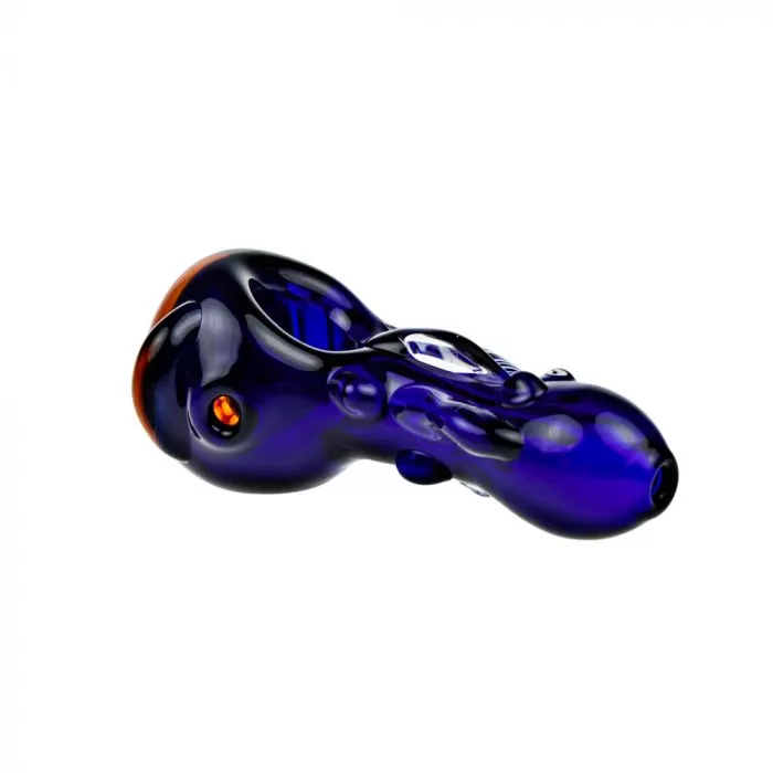 Blue Glass Spoon Pipe with Honeycomb Bowl and Striped Appendage