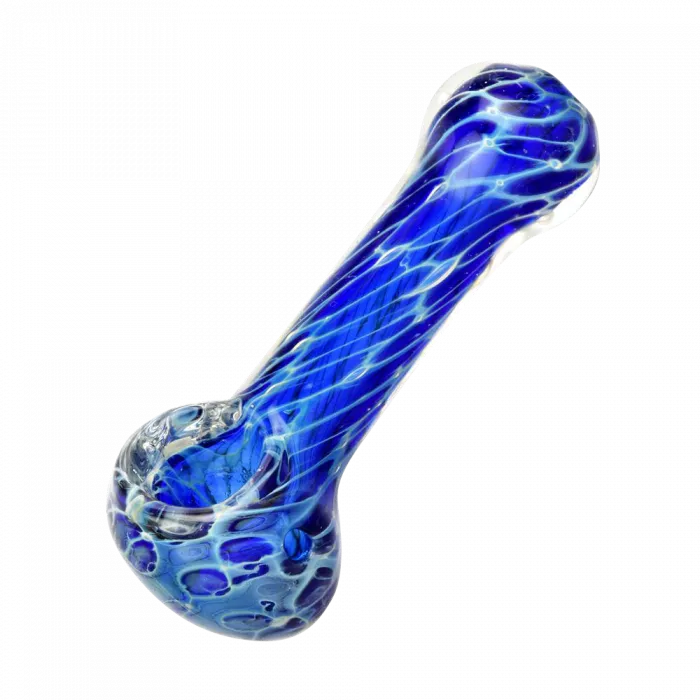 Cellular Blue Glass Spoon Pipe – 4-Inch Durable Hand Pipe