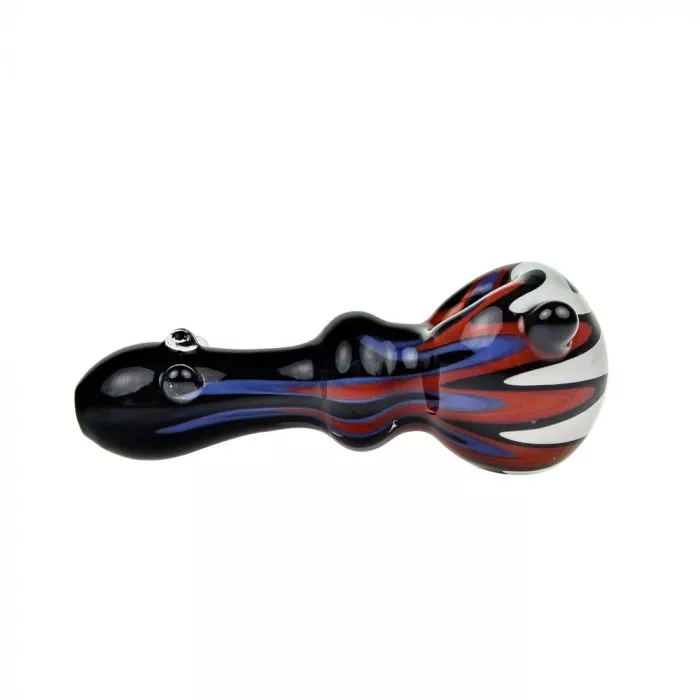 Color Striped Black Glass Spoon Pipe with Clear Marbles