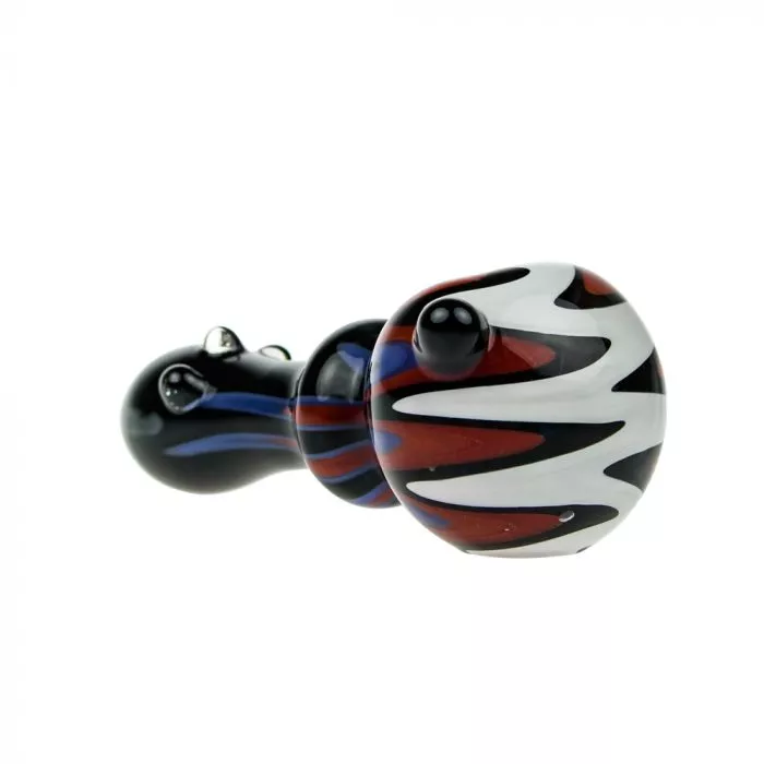 Color Striped Black Glass Spoon Pipe with Clear Marbles