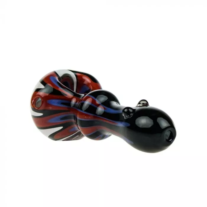 Color Striped Black Glass Spoon Pipe with Clear Marbles