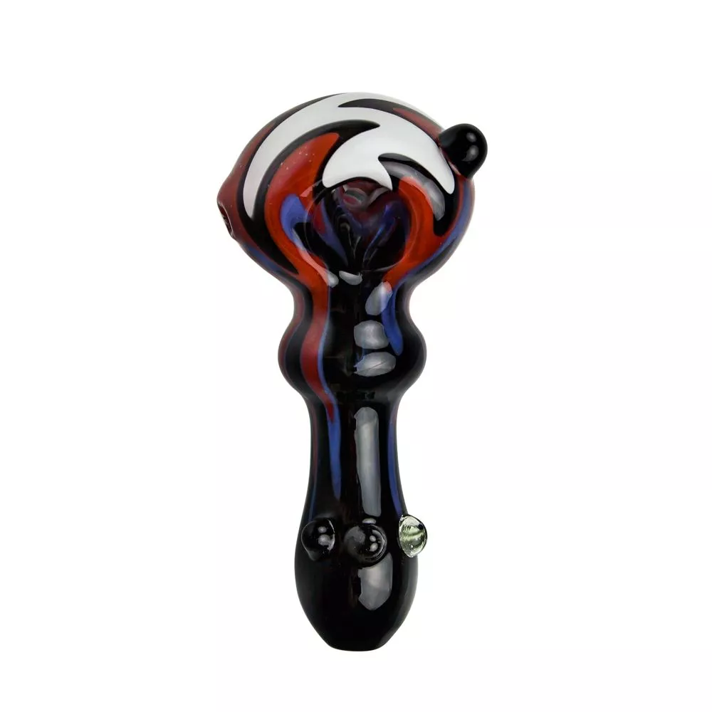 Color Striped Black Glass Spoon Pipe with Clear Marbles