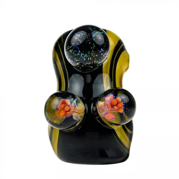 Glass Hammer Bubbler Pipe - Black and Yellow with Three Large Marbles