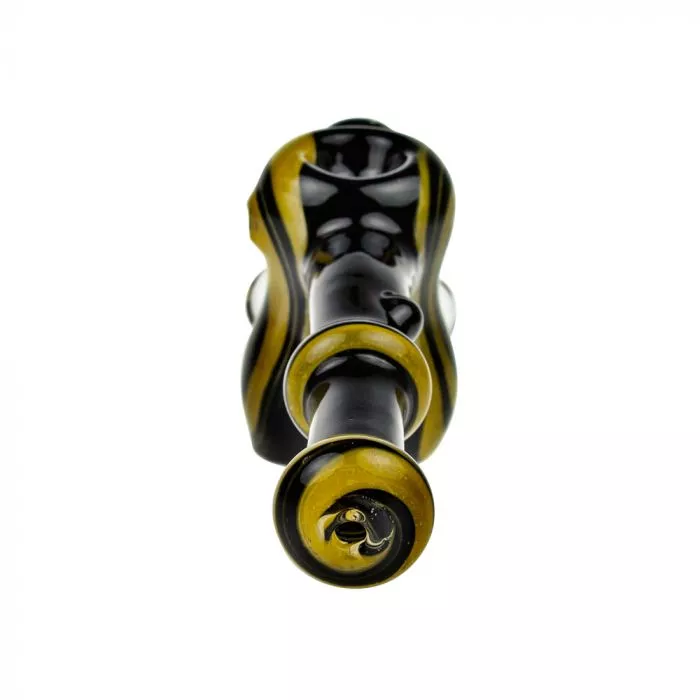 Glass Hammer Bubbler Pipe - Black and Yellow with Three Large Marbles