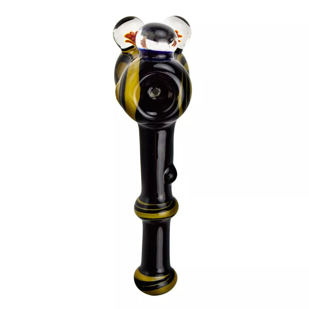 Glass Hammer Bubbler Pipe - Black and Yellow with Three Large Marbles