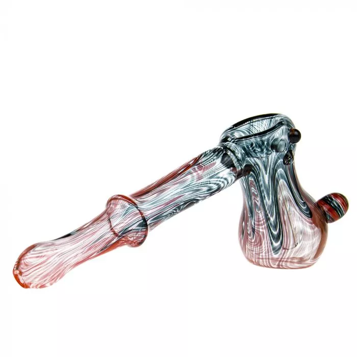 Glass Hammer Bubbler Pipe – Clear with Red and Black Color Work