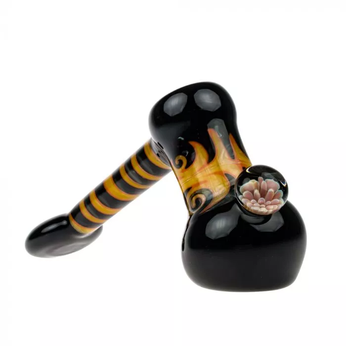 Glass Hammer Bubbler Pipe with Yellow and Orange Reversals