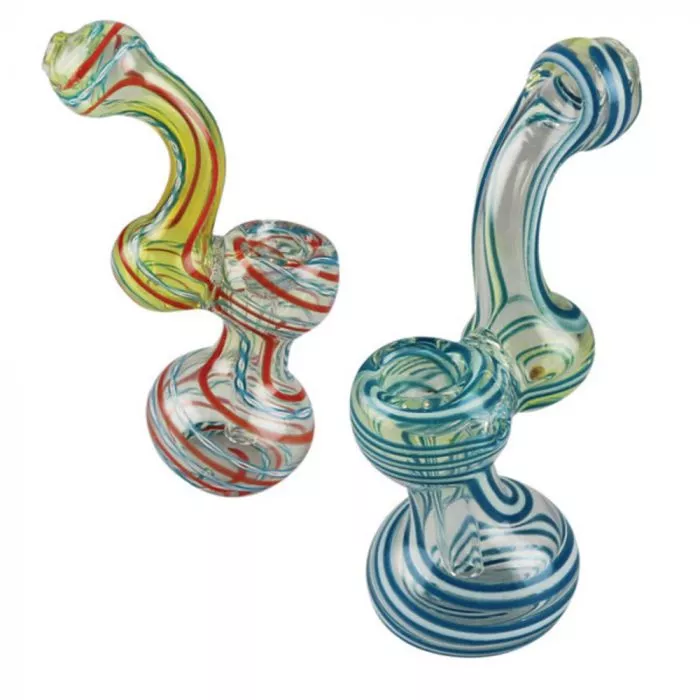 Glass Mini Bubbler Pipe with Colored Swirls | 5.5 Inch